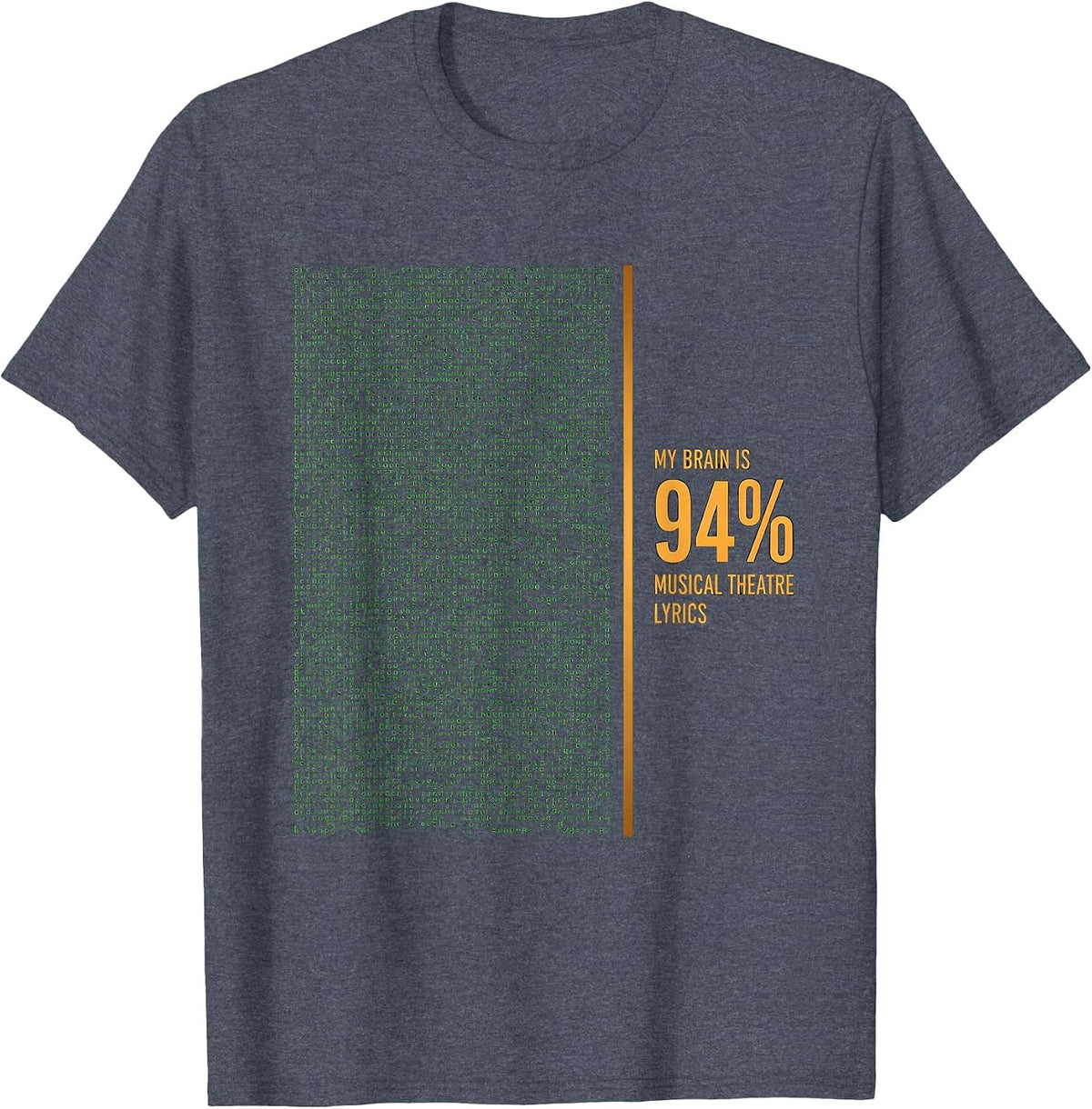 Men's My Brain Is 94% Musical Theatre Lyrics Funny Theatre Lover T-Shirt - Heather Blue