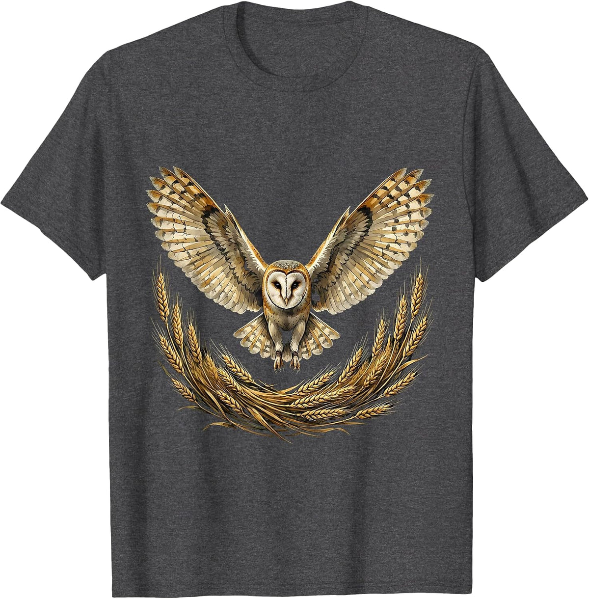 Barn Owl in Flight Over Autumn Wheat Field T-Shirt - Dark Heather Grey
