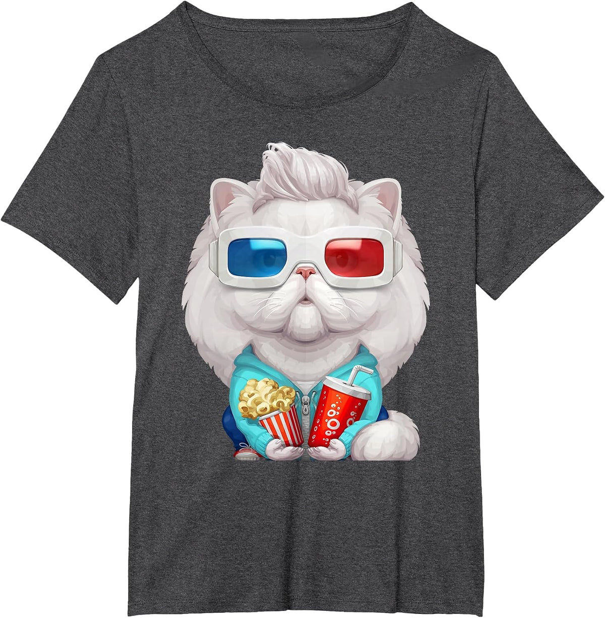 White Persian Cat Wearing 3D Glasses T-Shirt T-Shirt - Dark Heather Grey