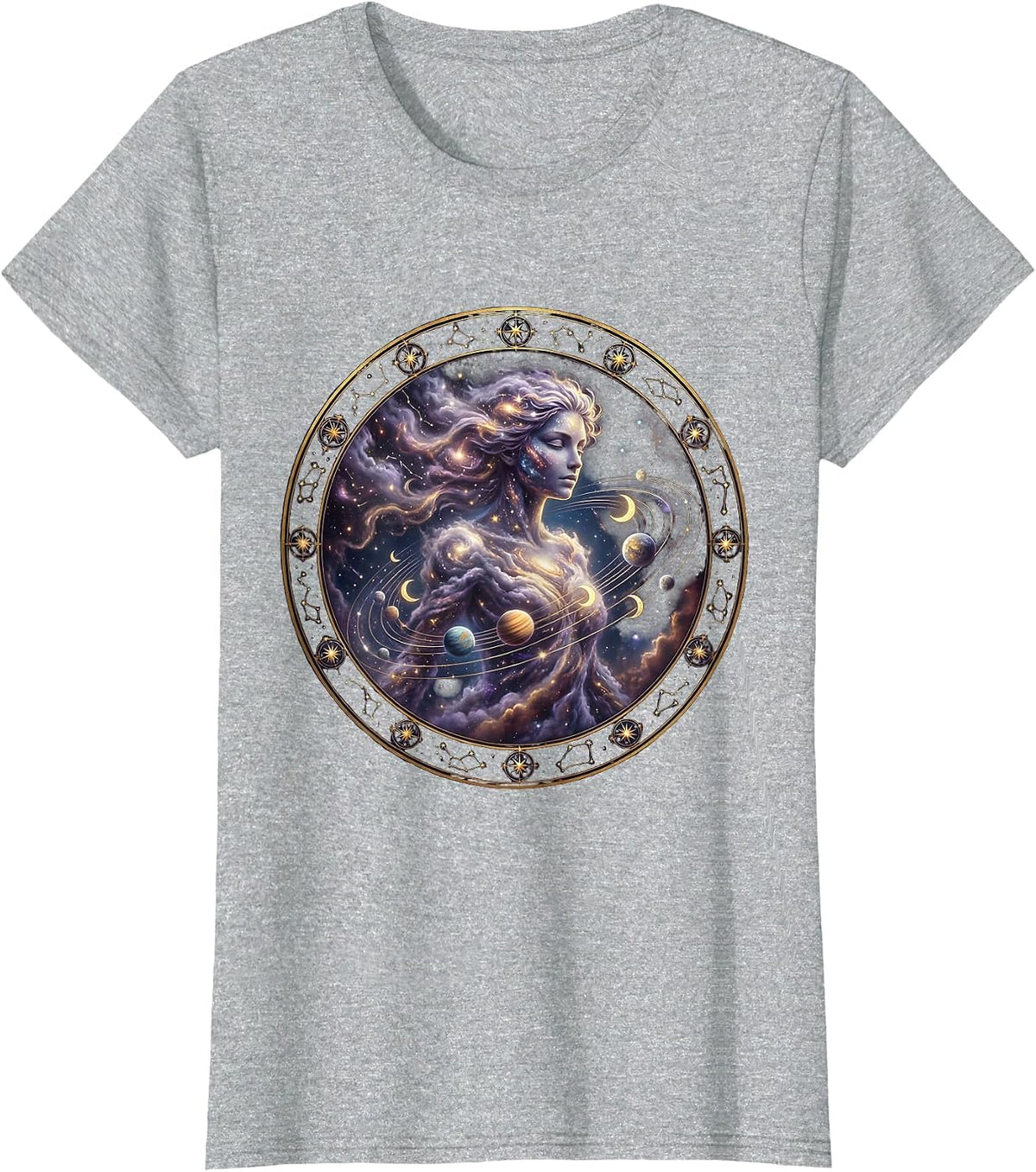 Virgo Celestial Woman Planets Astrology Design T-Shirt - Heather Grey