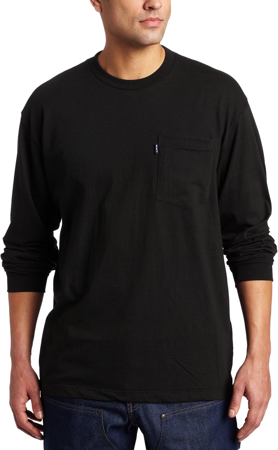 Key Apparel Men's Heavyweight Long Sleeve Pocket T-Shirt - Black