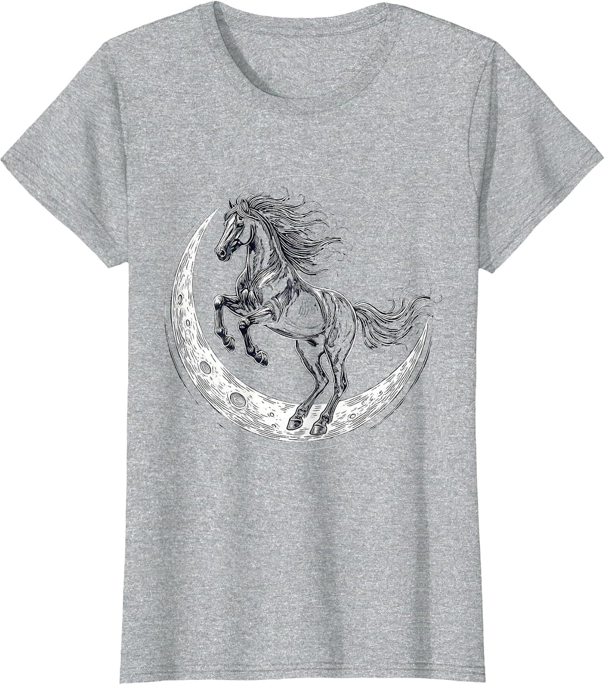 Horse Leaping Over Crescent Moon Graphic T-Shirt - Heather Grey