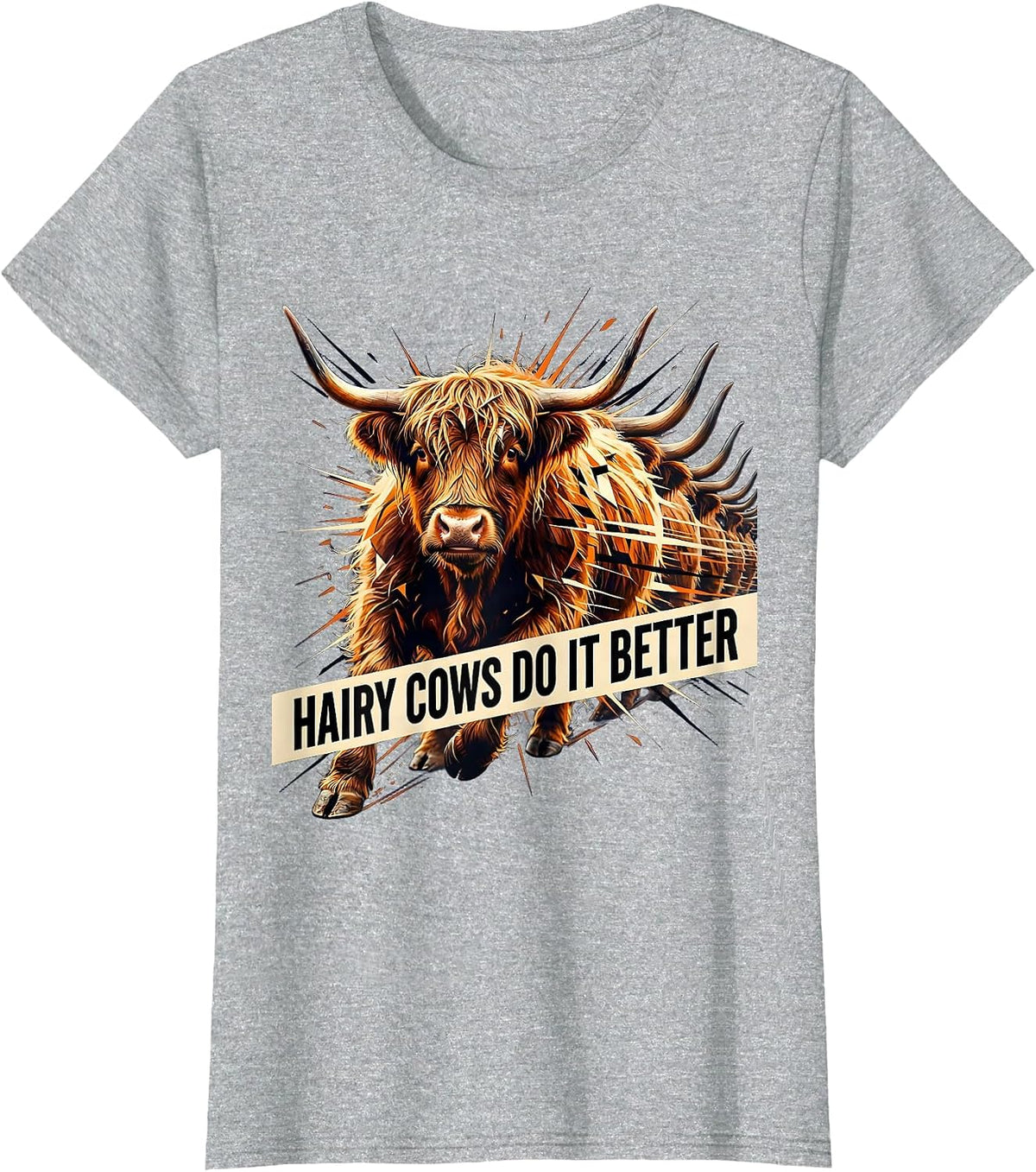 Hairy Cows Do It Better Highland Cow Design T-Shirt - Heather Grey