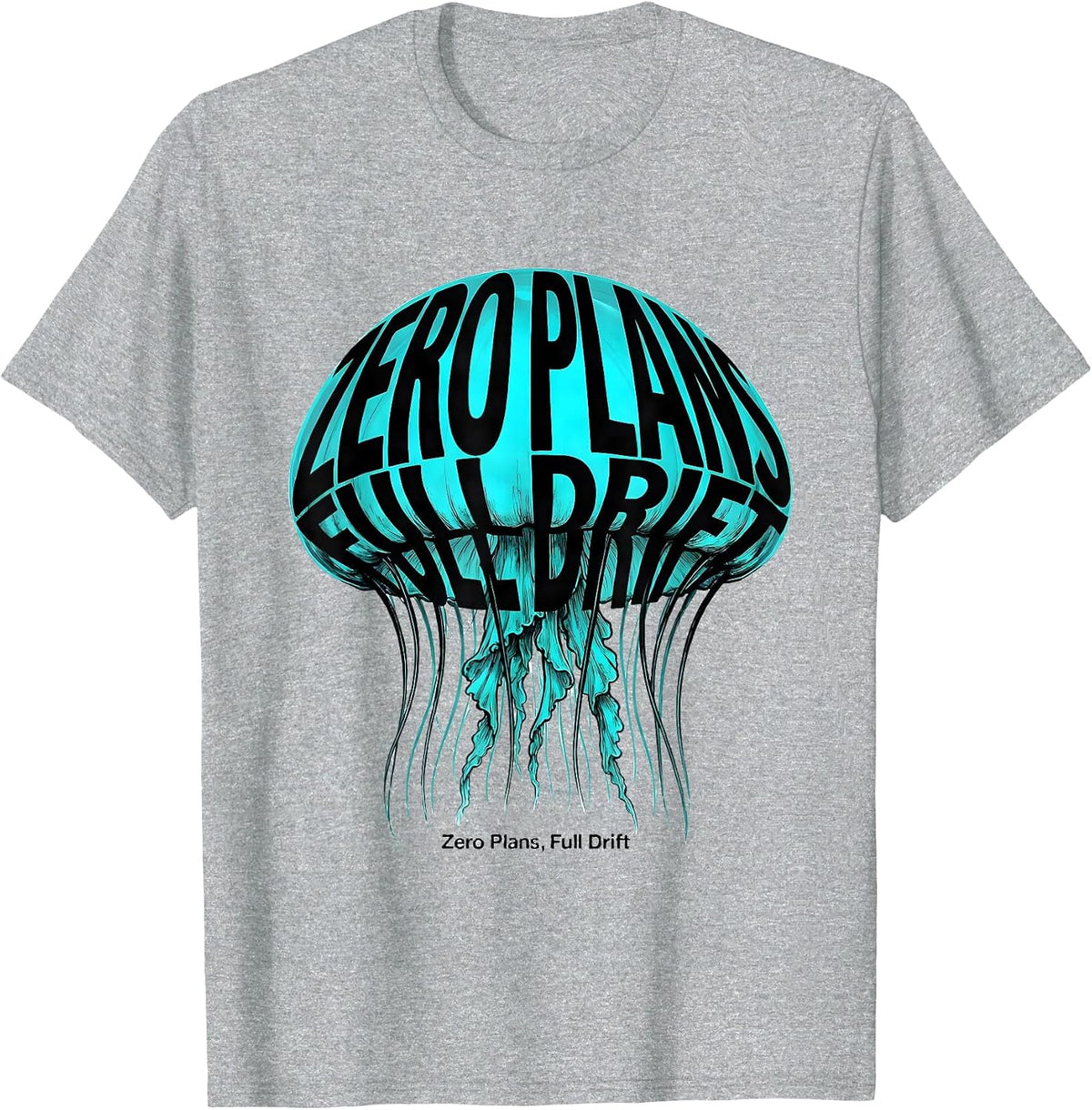 Men's Zero Plans Full Drift Cute Kawaii Jellyfish Sea Creature T-Shirt - Heather Grey