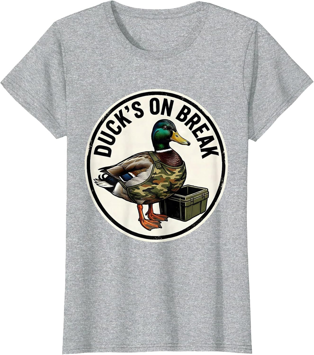 Duck's On Break Funny Duck Hunter Hunting Camo Humor T-Shirt - Heather Grey