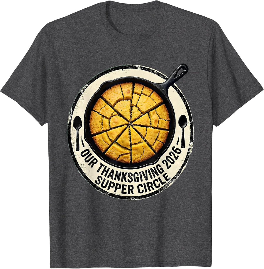 Men's Our Thanksgiving 2026 Supper Circle Family Crew Thanksgiving T-Shirt - Dark Heather Grey