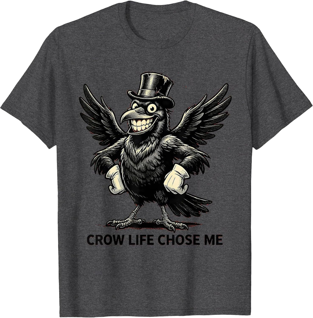 Crow Life Chose Me Dark Crow Design T-Shirt - Dark Heather Grey