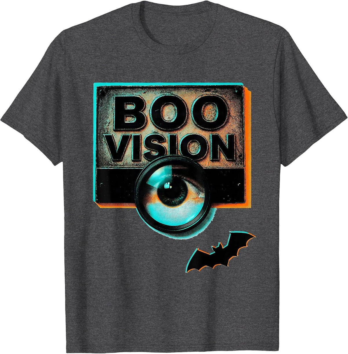 Men's Boo Vision Risograph Halloween Optometrist Eye Doctor Humor T-Shirt - Dark Heather Grey