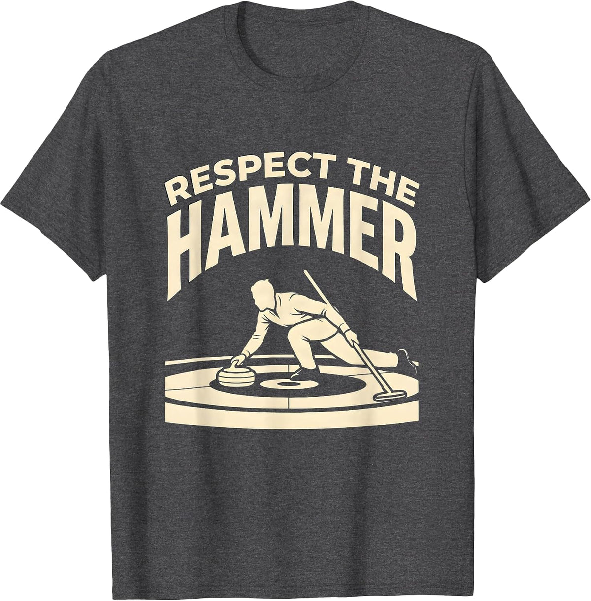 Men's Respect The Hammer Curling Stone Player Vintage Retro Humor T-Shirt - Dark Heather Grey
