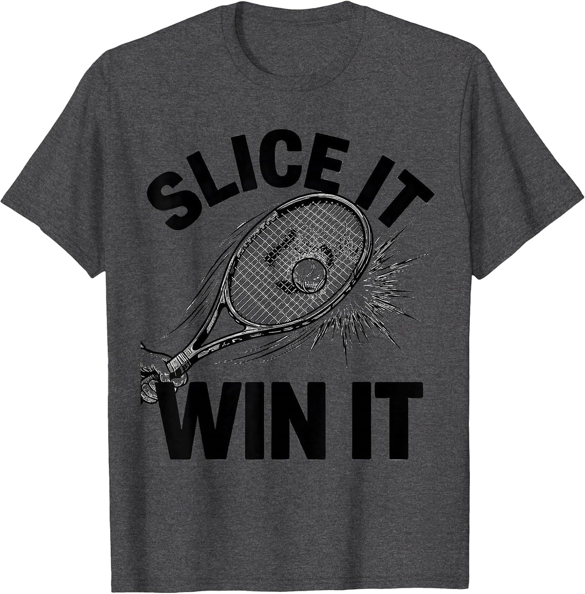 Slice It Win It Tennis Graphic Design T-Shirt - Dark Heather Grey