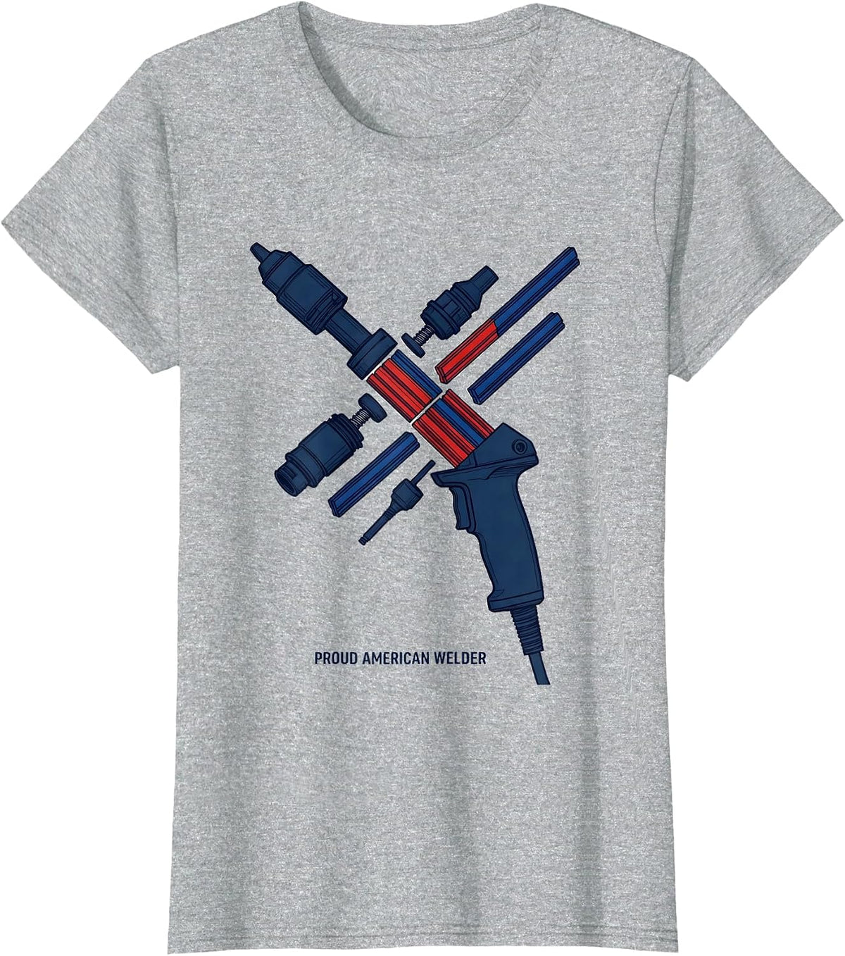Proud American Welder Exploded MIG Welding Gun Patriotic T-Shirt - Heather Grey