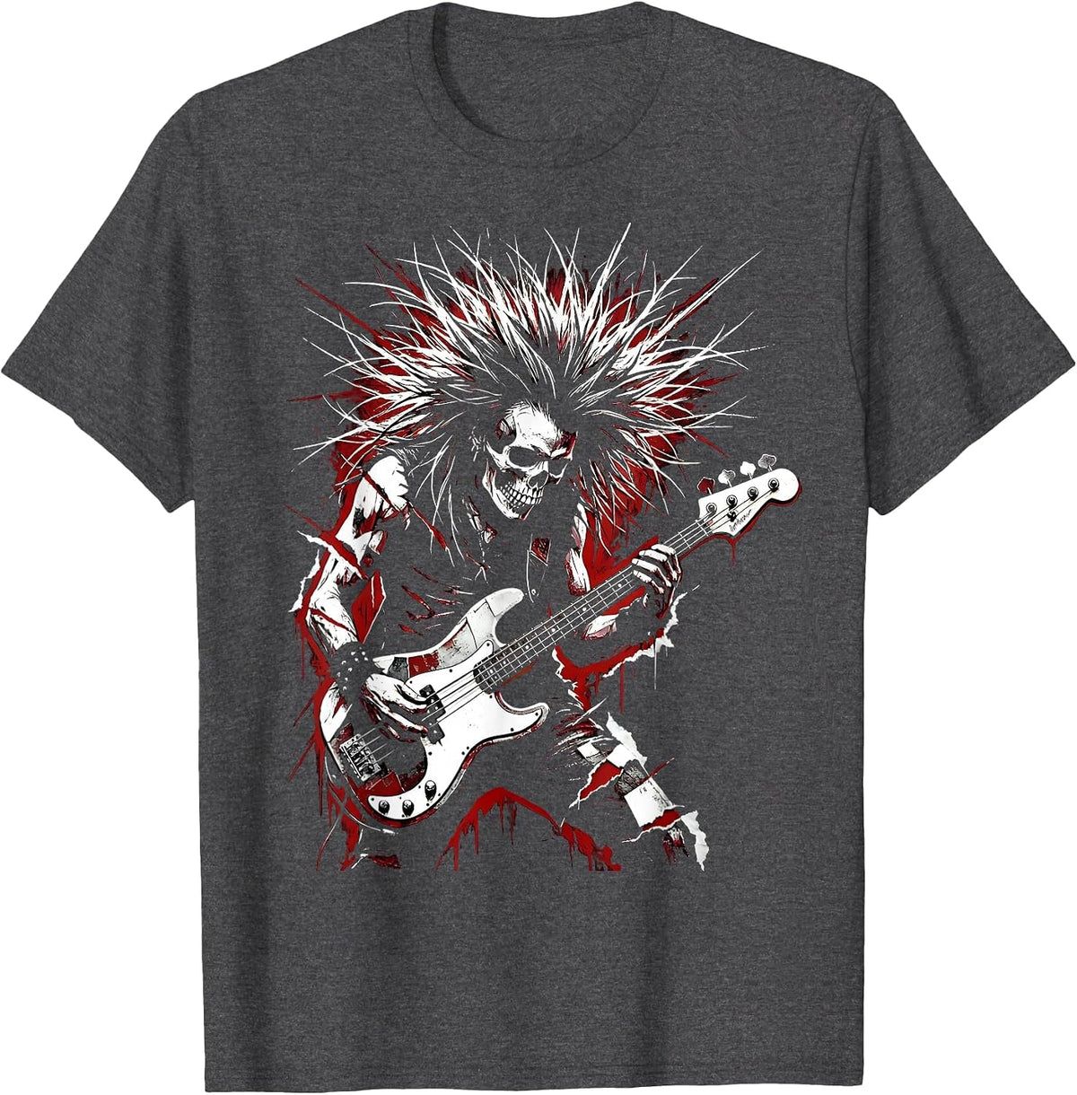 Bassist Headbang Rock Music Graphic Design T-Shirt - Dark Heather Grey