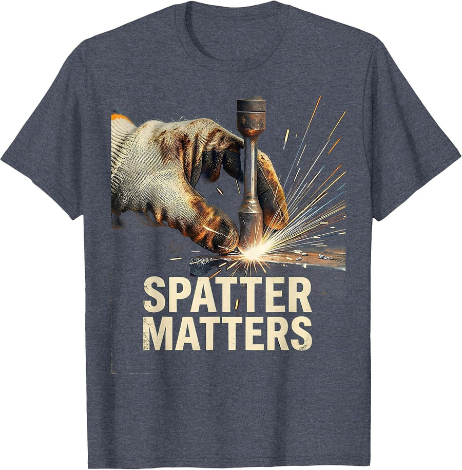 Spatter Matters Vintage Welder Trade Pride Humor Metal T-Shirt - Heather Blue