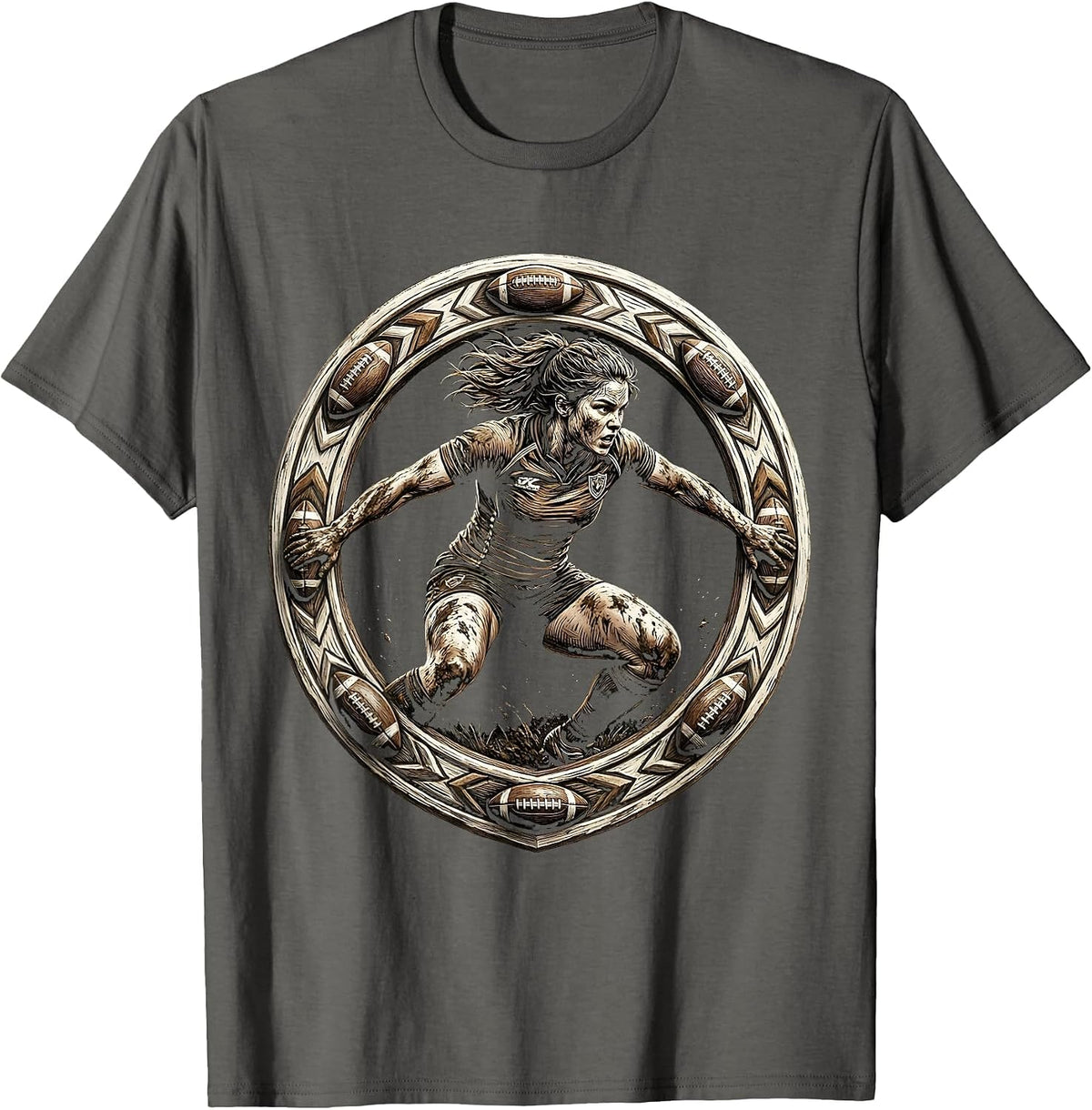 Men's Muddy Rugby Player Battle Stance Illustration T-Shirt - Asphalt Grey