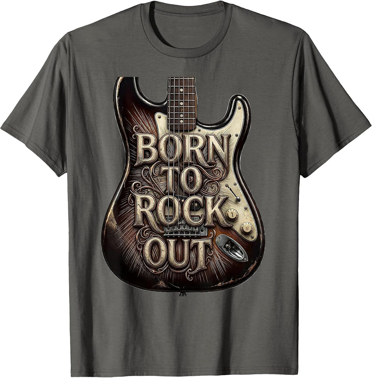 Born to Rock Out Graphic Music Design T-Shirt - Asphalt Grey