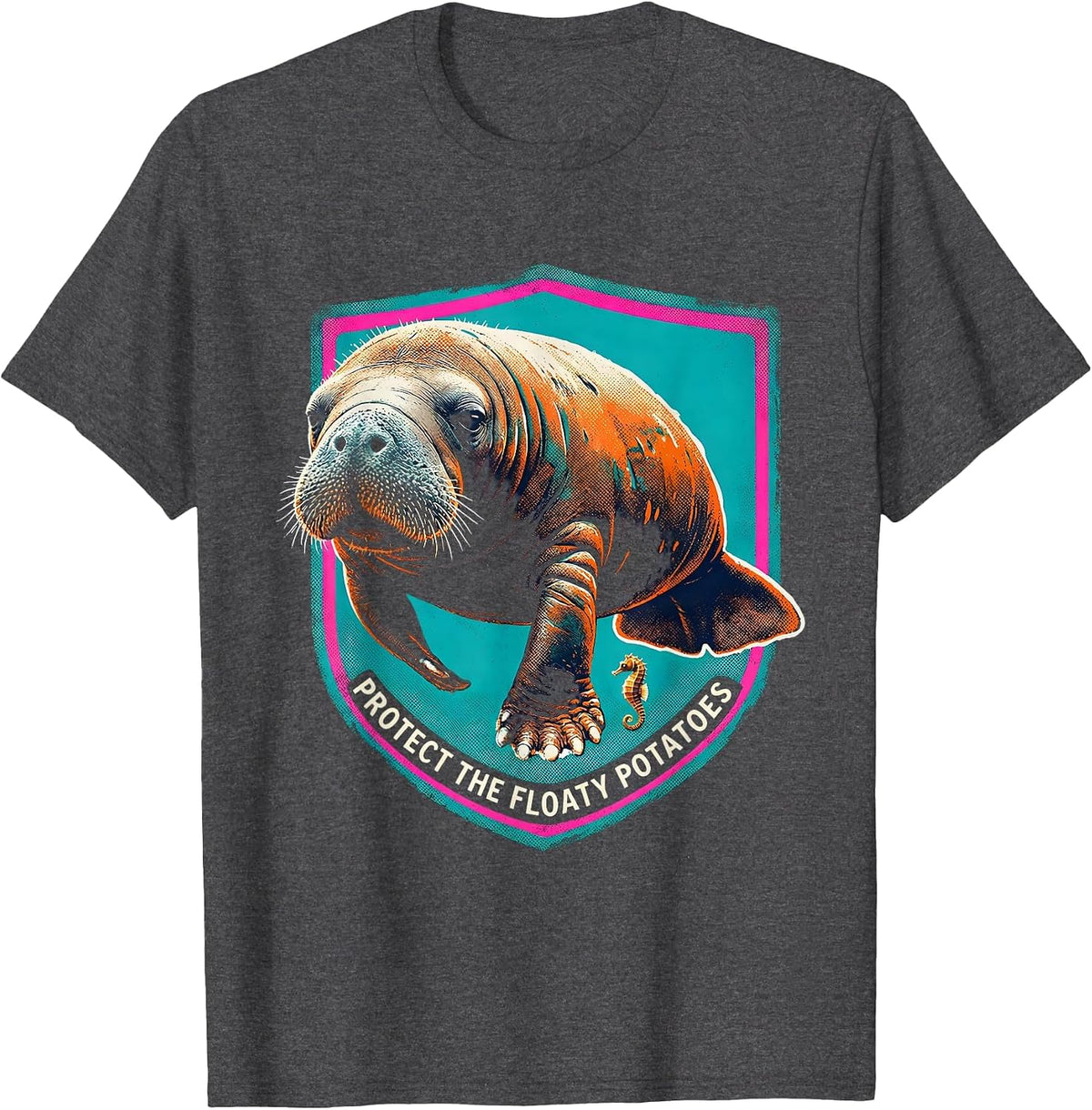Men's Protect The Floaty Potatoes Funny Manatee Sea Animal Lover T-Shirt - Dark Heather Grey