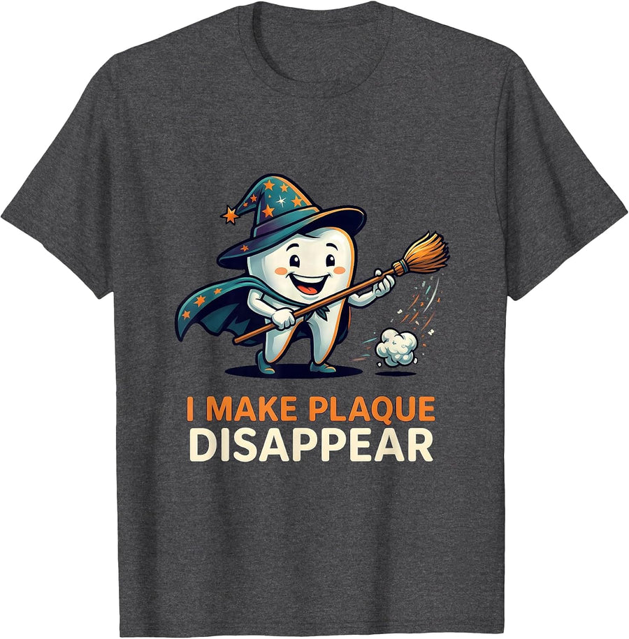 Men's I Make Plaque Disappear Funny Dentist Halloween Dental Pun T-Shirt - Dark Heather Grey