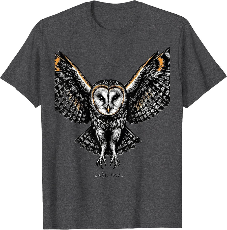 Men's Barn Owl Scratchboard Funny Owl Lover Bird Enthusiast T-Shirt - Dark Heather Grey