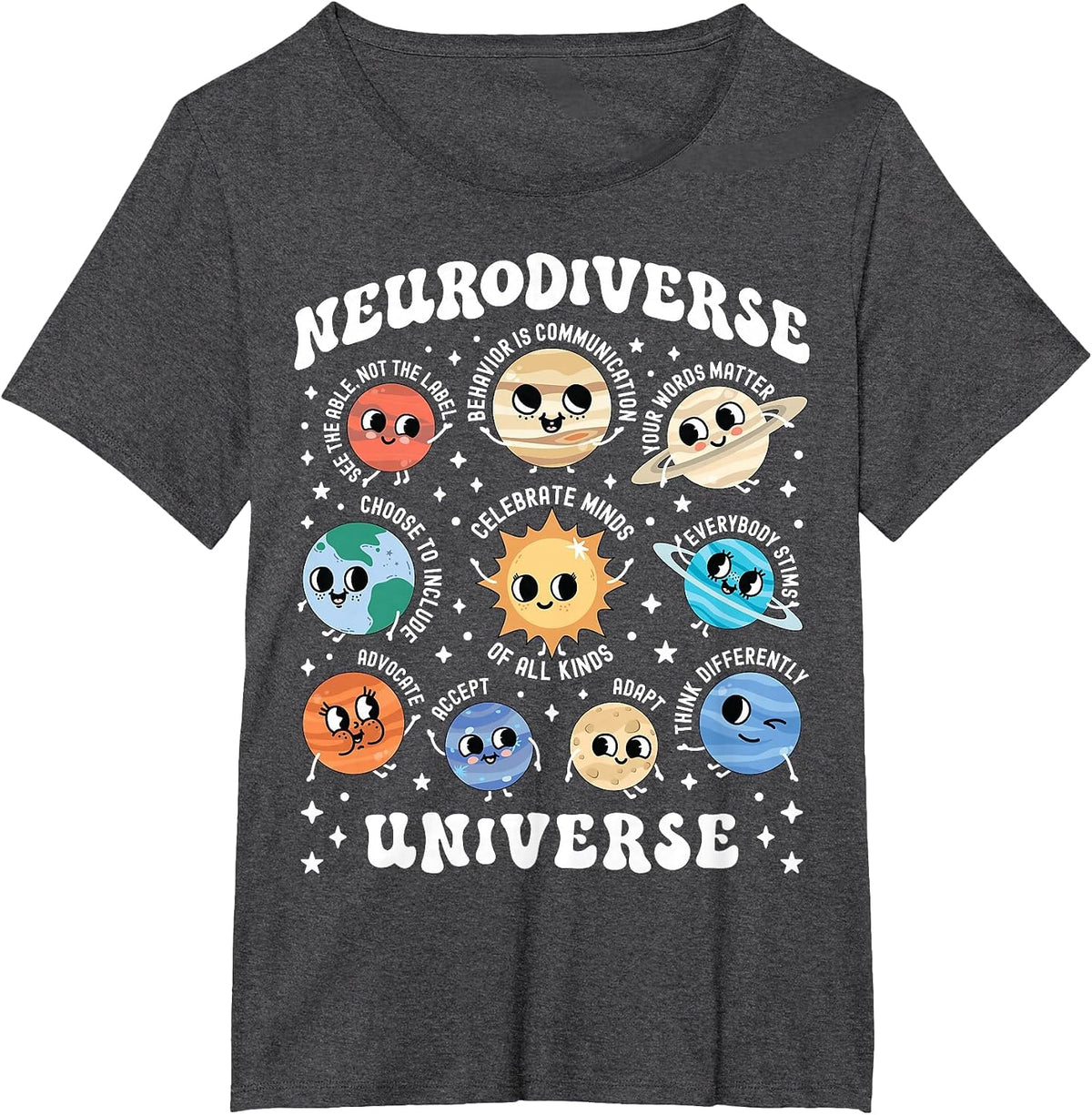 Neurodiverse Universe Space Planet Special Ed Teacher SPED T-Shirt - Dark Heather Grey