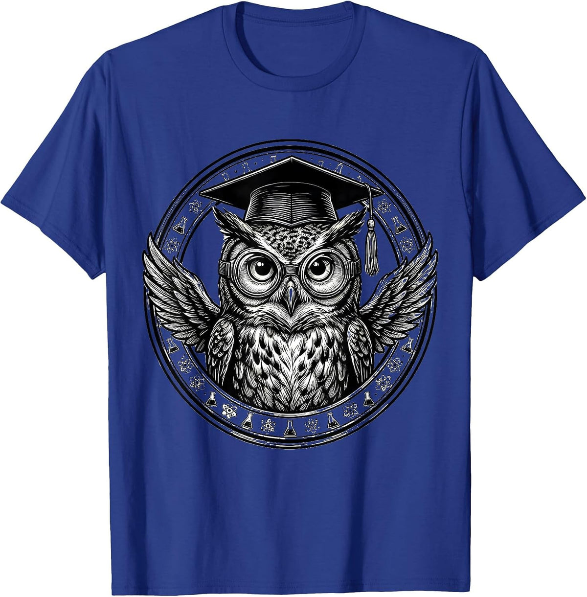 Men's Owl Science Teacher Lab Goggles Graduation Cap T-Shirt - Royal Blue