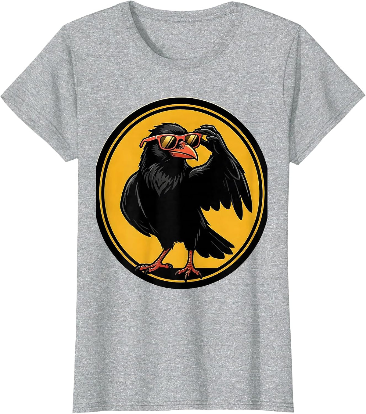 Crow Cartoon Cool Graphic Tee Novelty T-Shirt - Heather Grey