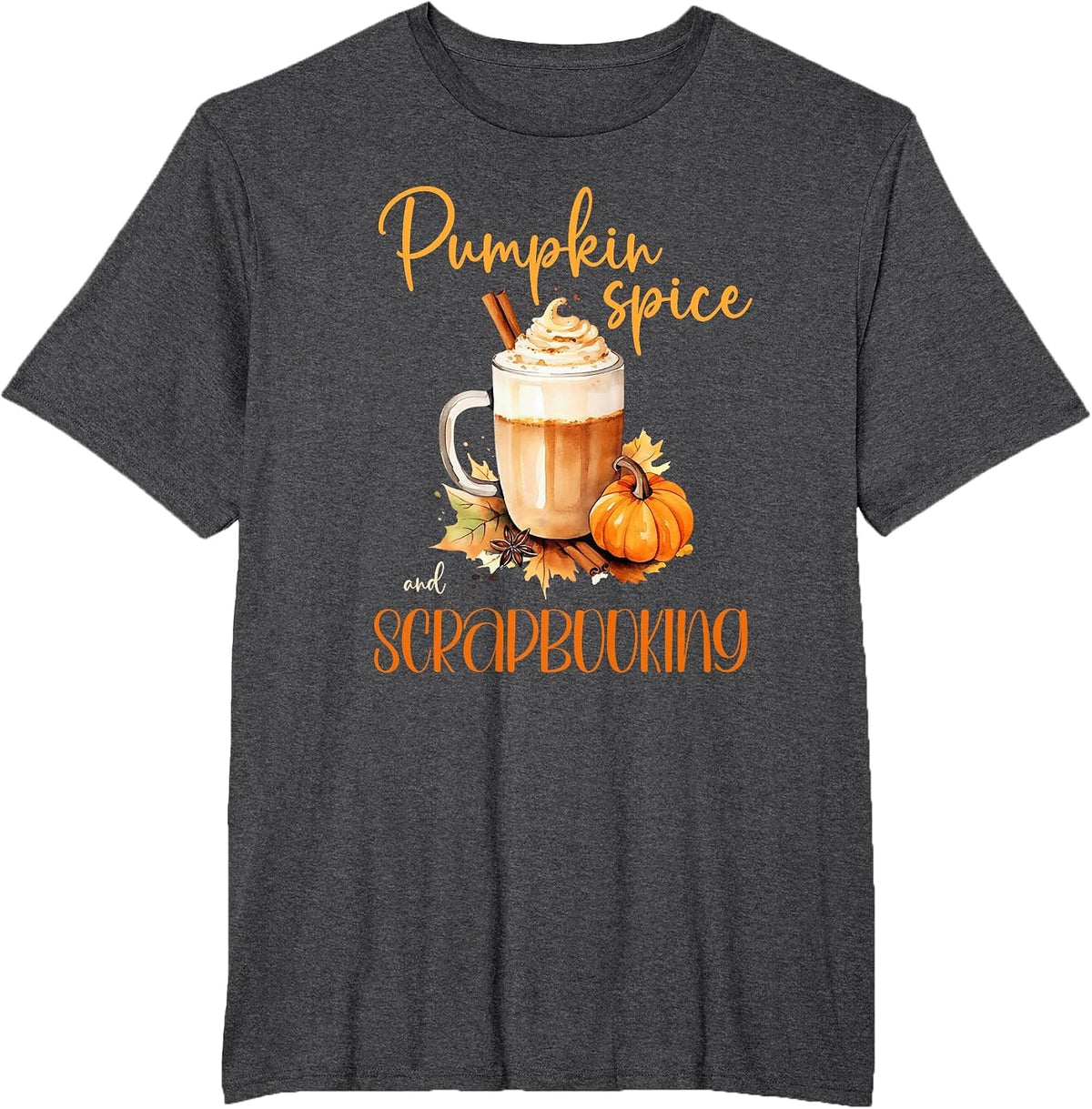 Pumpkin Spice & Scrapbooking | Cute Autumn Rustic Halloween T-Shirt - Dark Heather Grey