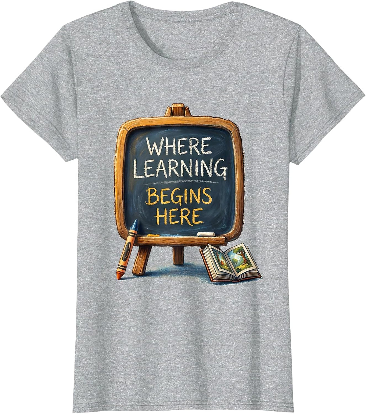 Where Learning Begins Here Kindergarten Teacher T-Shirt - Heather Grey