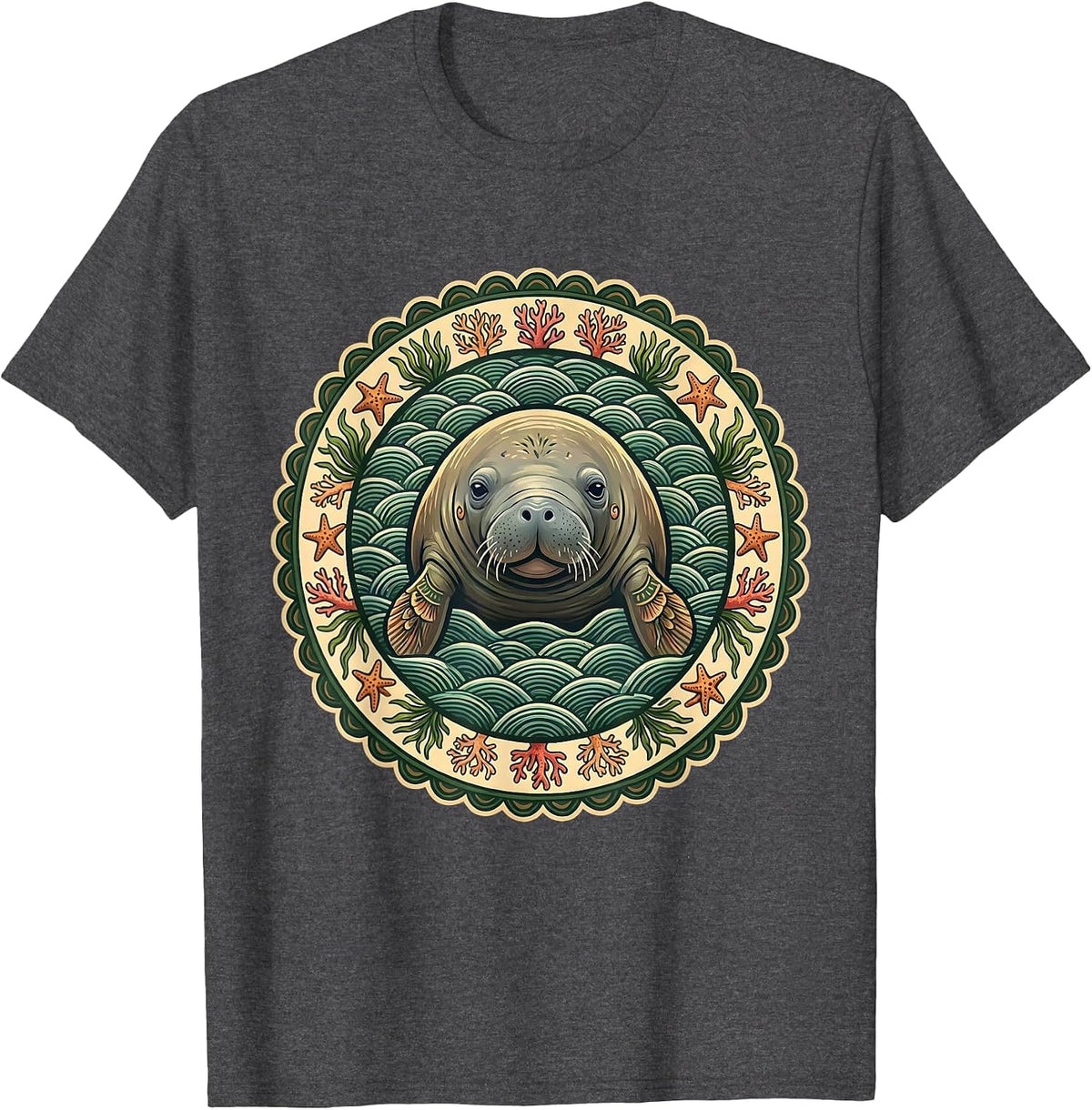 Puerto Rico Manatee Swimming Blue Water Graphic T-Shirt - Dark Heather Grey
