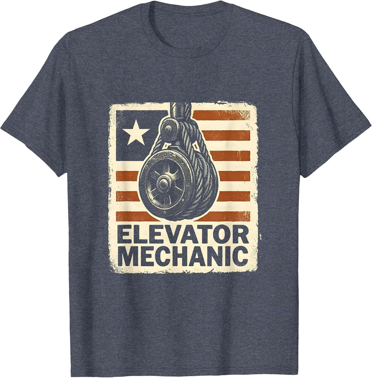 Elevator Mechanic Rubber Stamp American Flag Mechanic Gift T-Shirt - Heather Blue