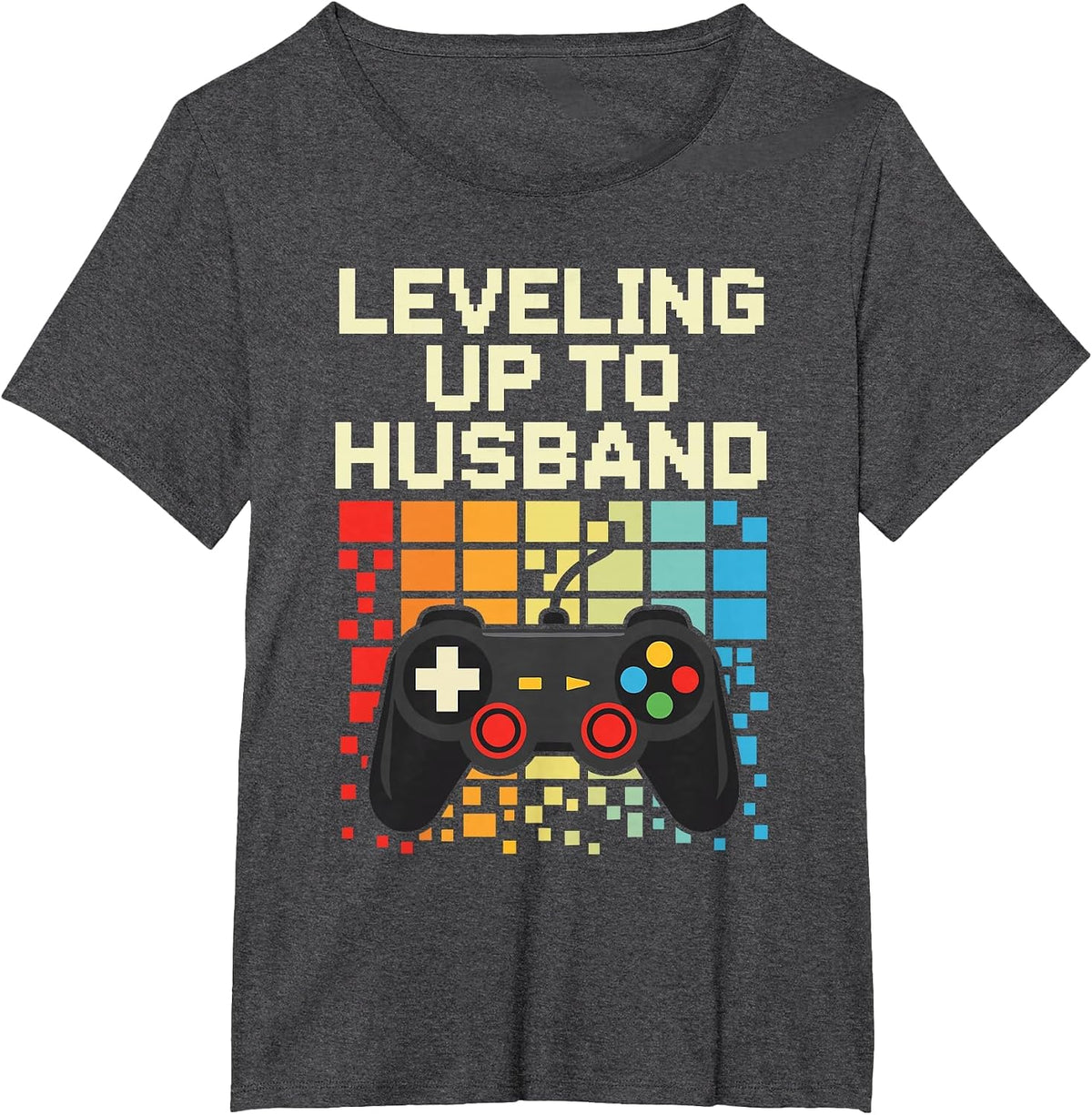 Leveling Up to Husband Funny Video Game Gamer Engagement T-Shirt - Dark Heather Grey