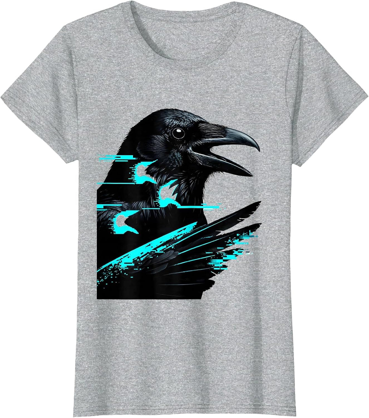 Women's Crow Glitch Datamosh Dark Humor Gothic T-Shirt - Heather Grey