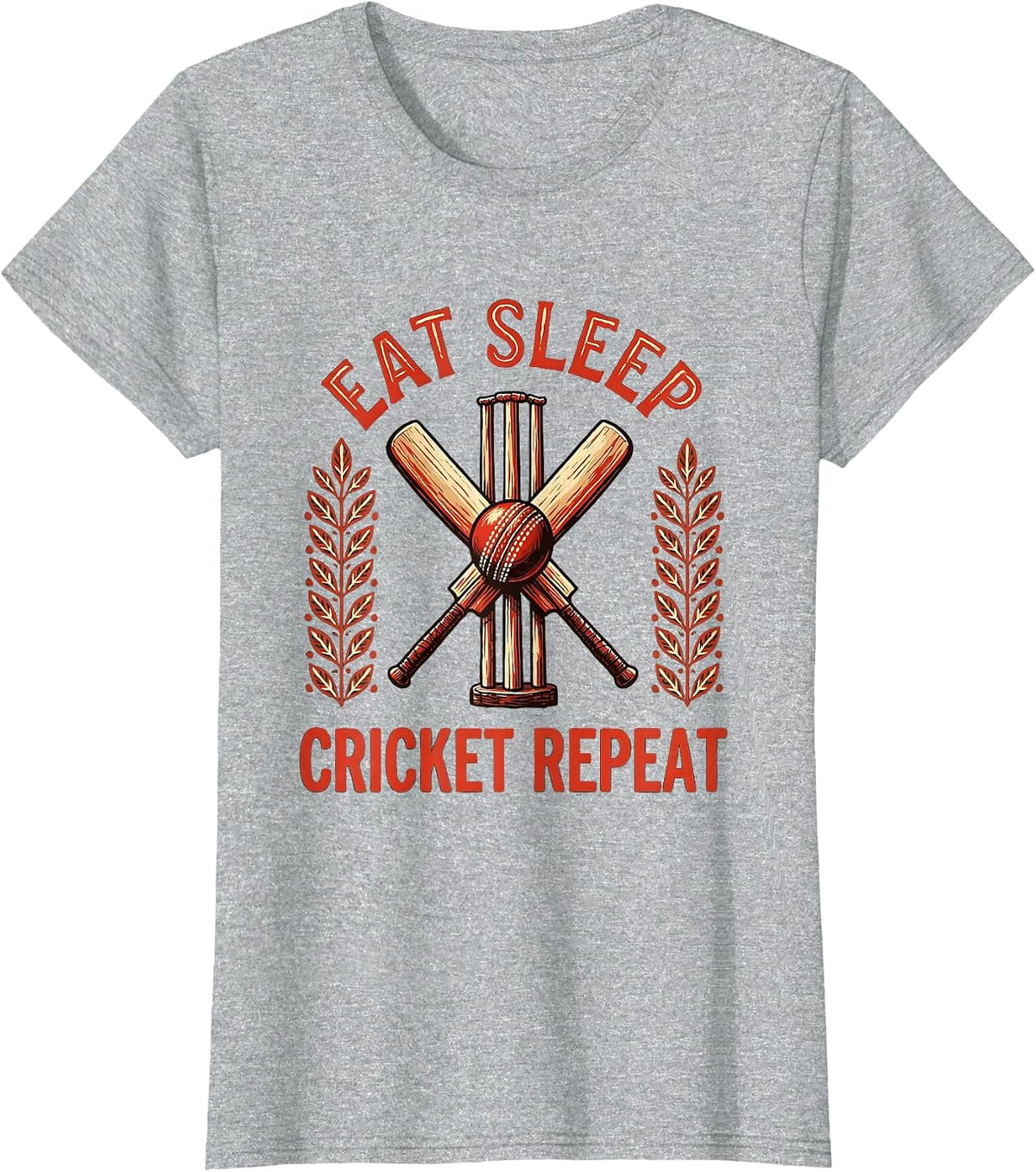 Women's Eat Sleep Cricket Repeat Cricket Life Design T-Shirt - Heather Grey