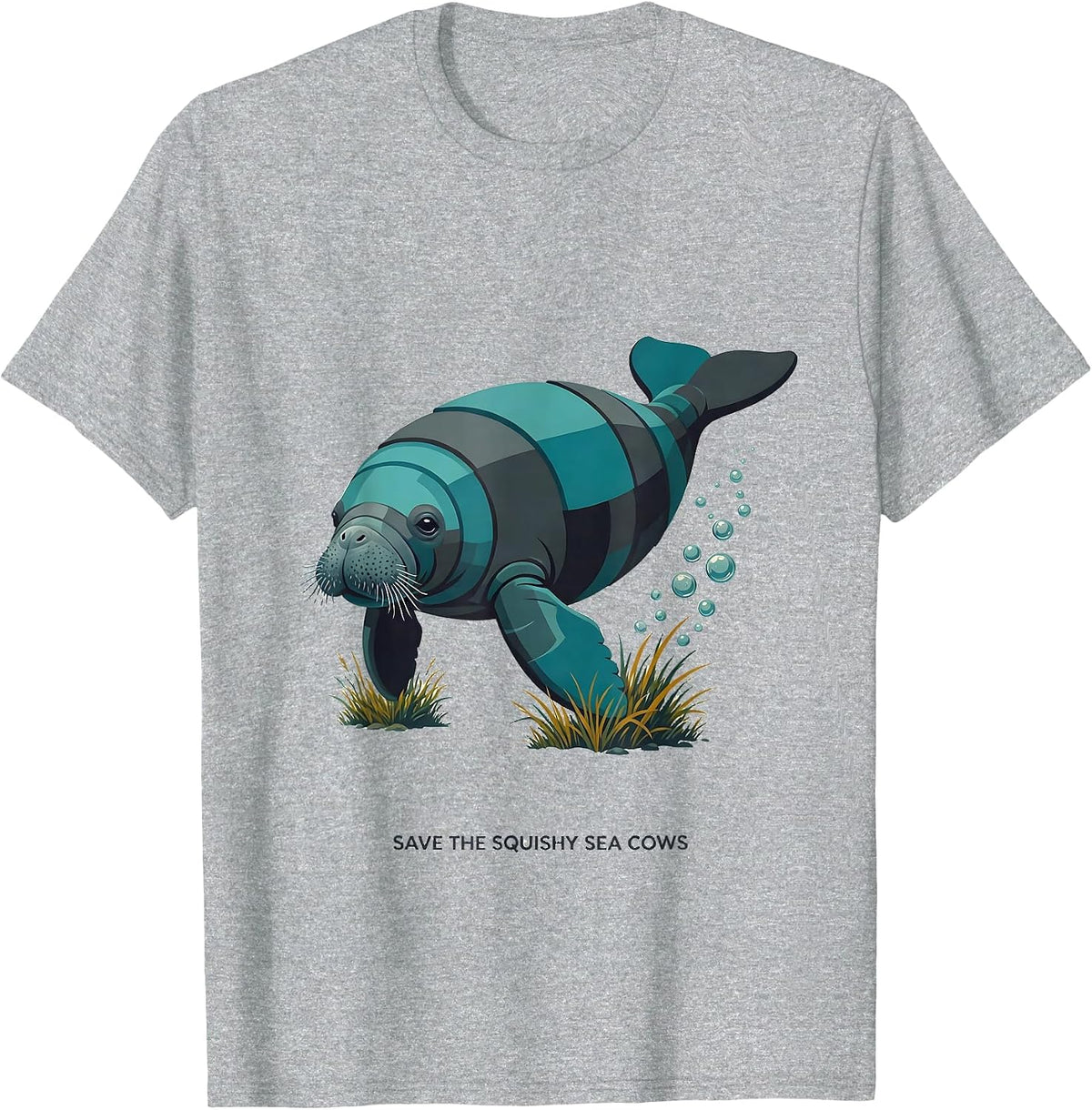 Men's Save The Squishy Sea Cows Midcentury Modern Manatee Lover T-Shirt - Heather Grey
