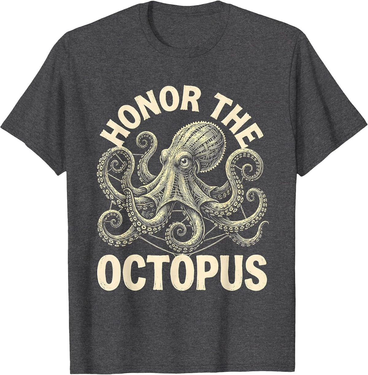 Men's Honor The Octopus Lace Cutwork Octopus Lover Nautical Art T-Shirt - Dark Heather Grey