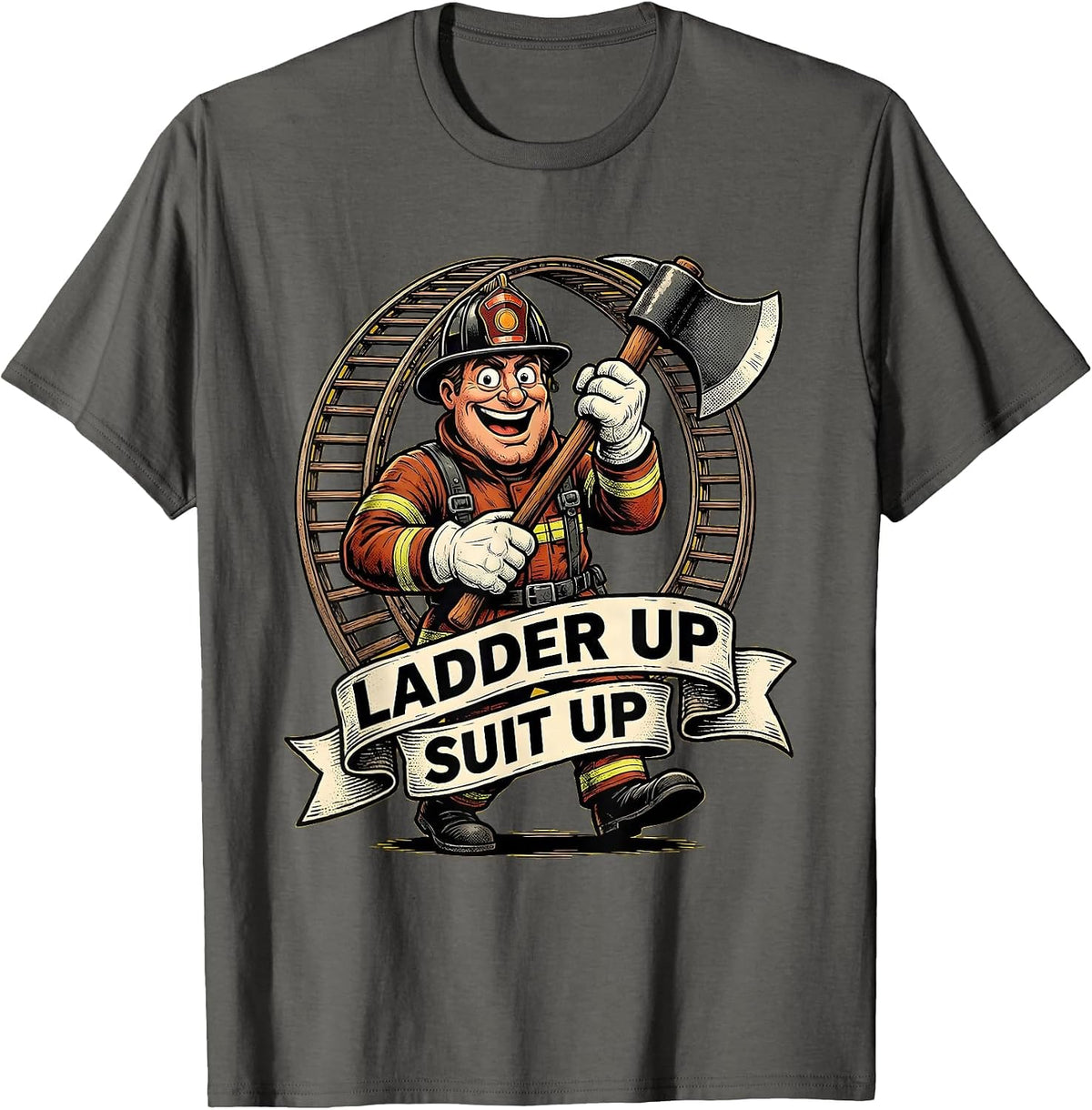 Men's Ladder Up Suit Up Firefighter Graphic Design T-Shirt - Asphalt Grey