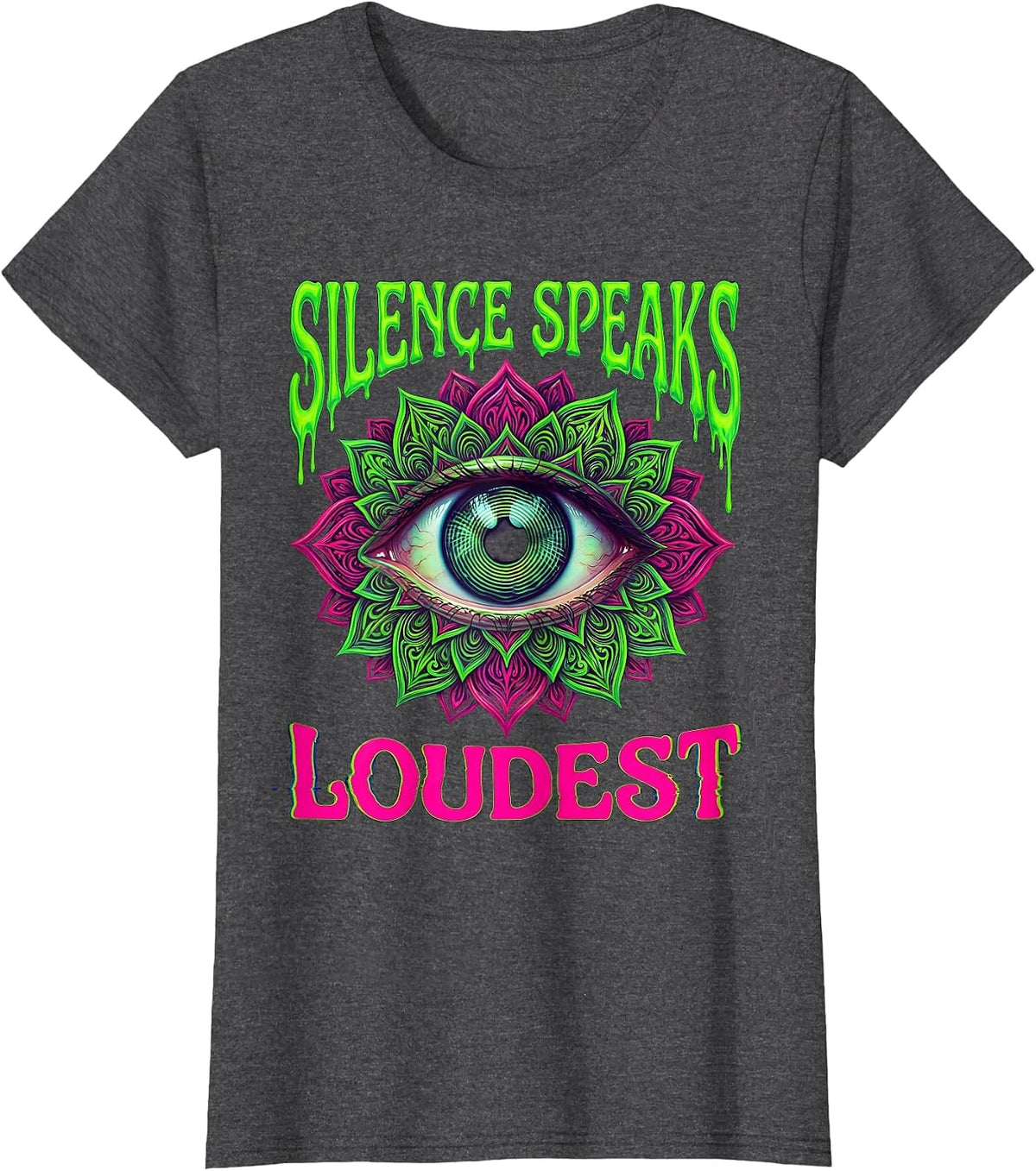Women's Be Still Silence Speaks Loudest Graphic Design T-Shirt - Dark Heather Grey