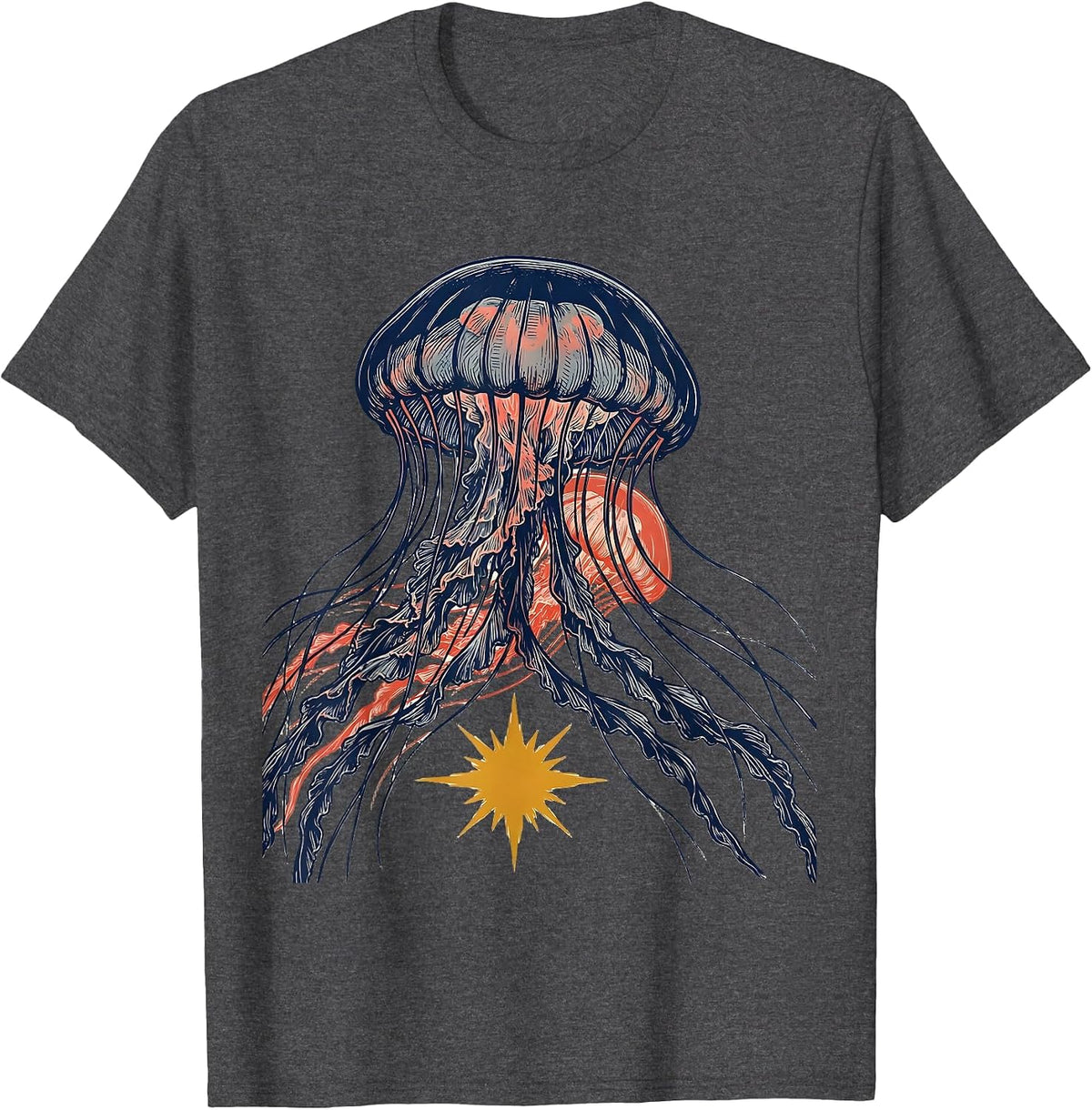 Jellyfish Sign Painter Ocean Creature Novelty T-Shirt - Dark Heather Grey
