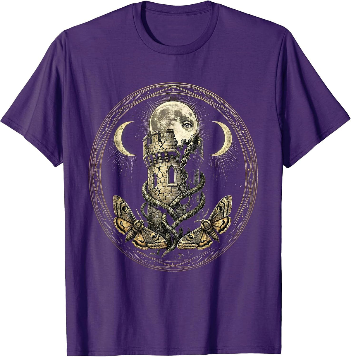 Crumbling Castle Dark Vines Heavy Metal Gothic Art T-Shirt - Purple