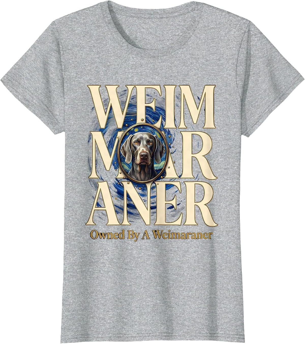 Owned By A Weimaraner Dog Breed Portrait Van Gogh Style Art T-Shirt - Heather Grey