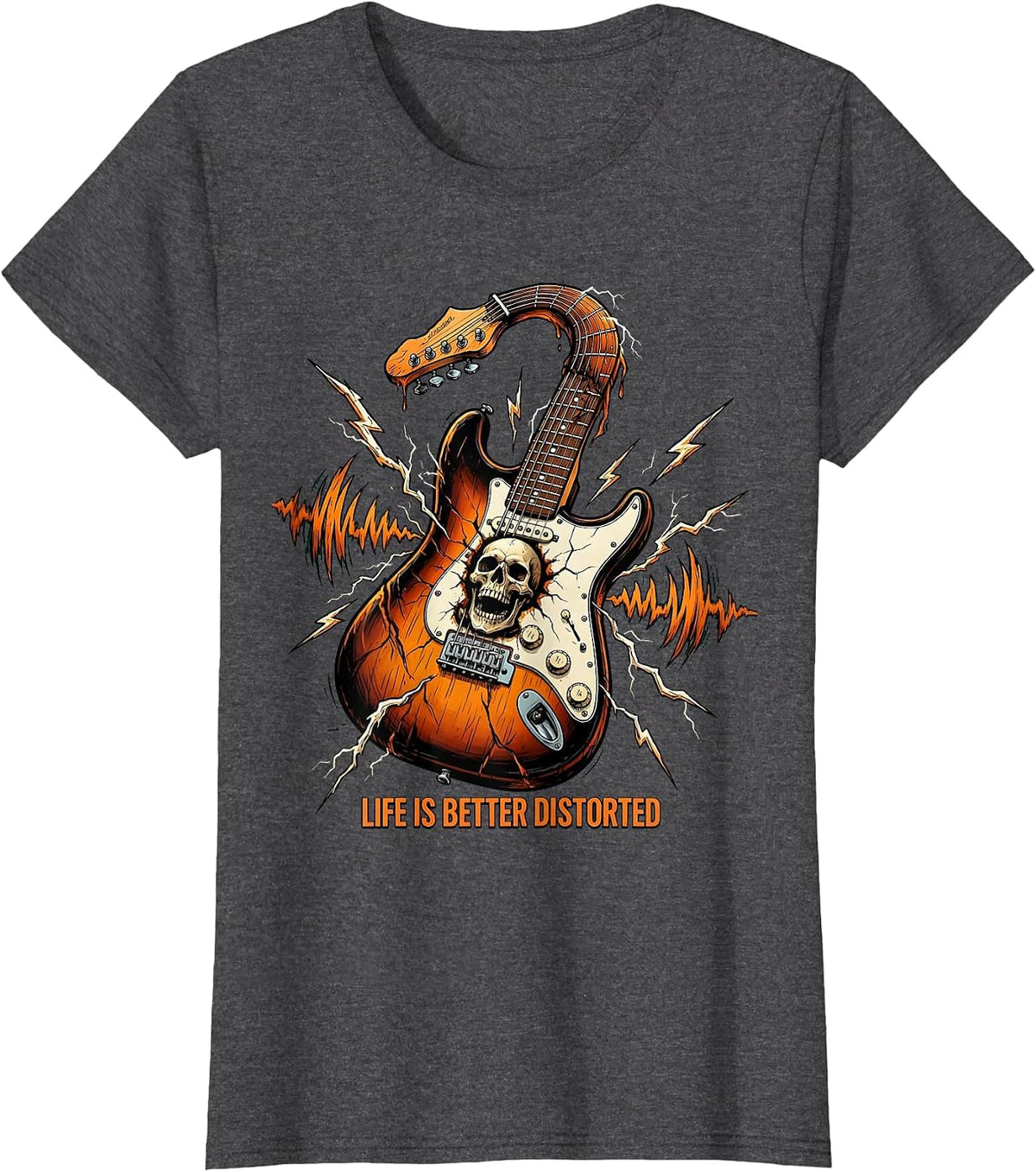 Women's Life Is Better Distorted Heavy Metal Design T-Shirt - Dark Heather Grey