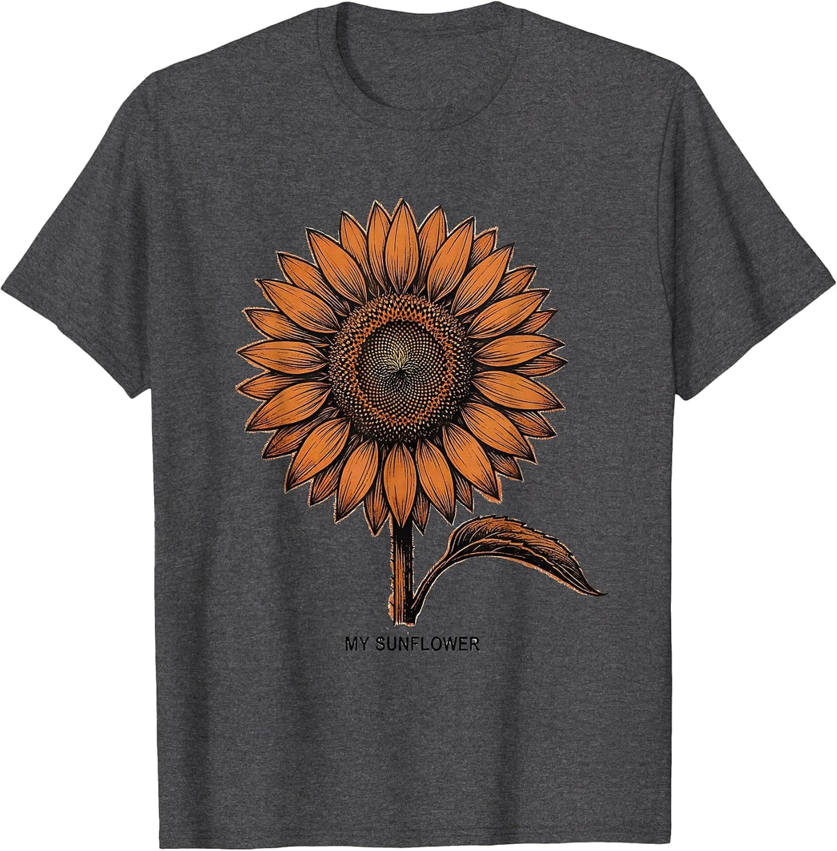 Men's My Sunflower Rubber Stamp Floral Positivity Sunflower Lover T-Shirt - Dark Heather Grey