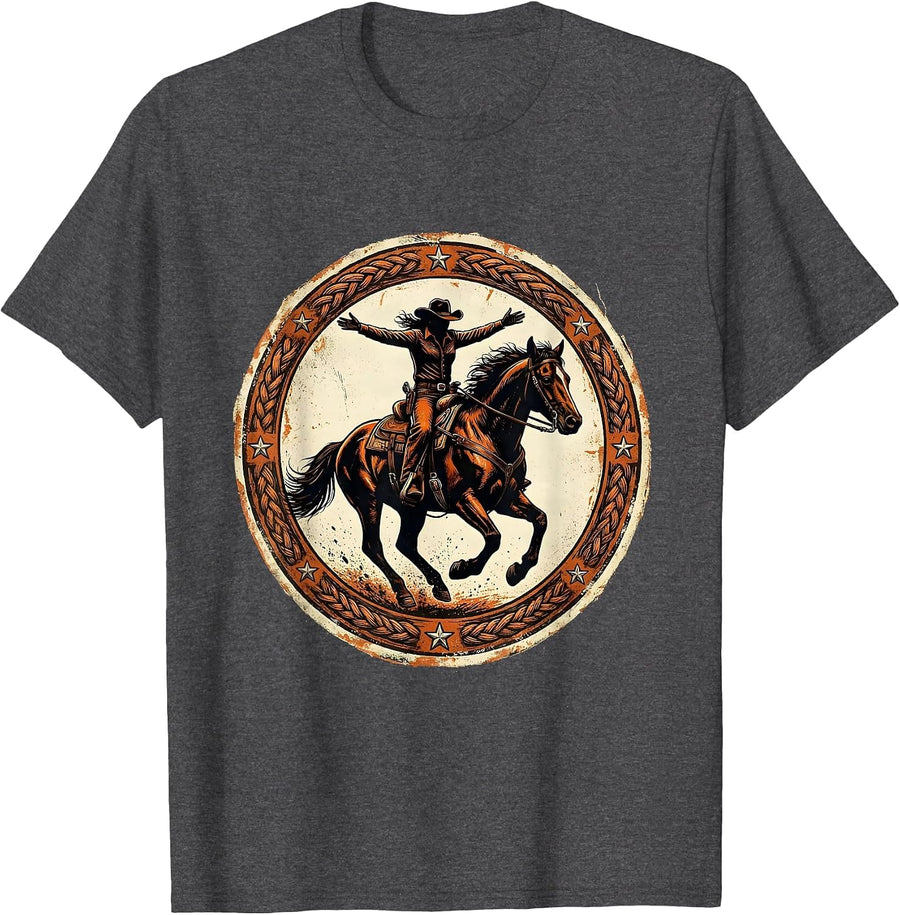 Men's Cowgirl Trick Riding Graphic Tee T-Shirt - Dark Heather Grey