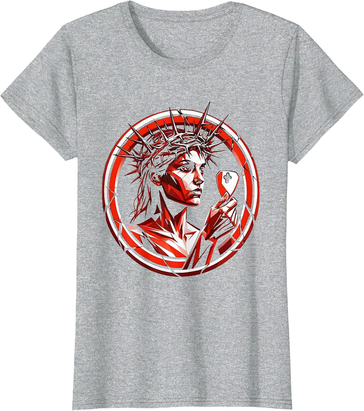 Rock Queen Crowned With Thorns Guitar Pick Art T-Shirt - Heather Grey