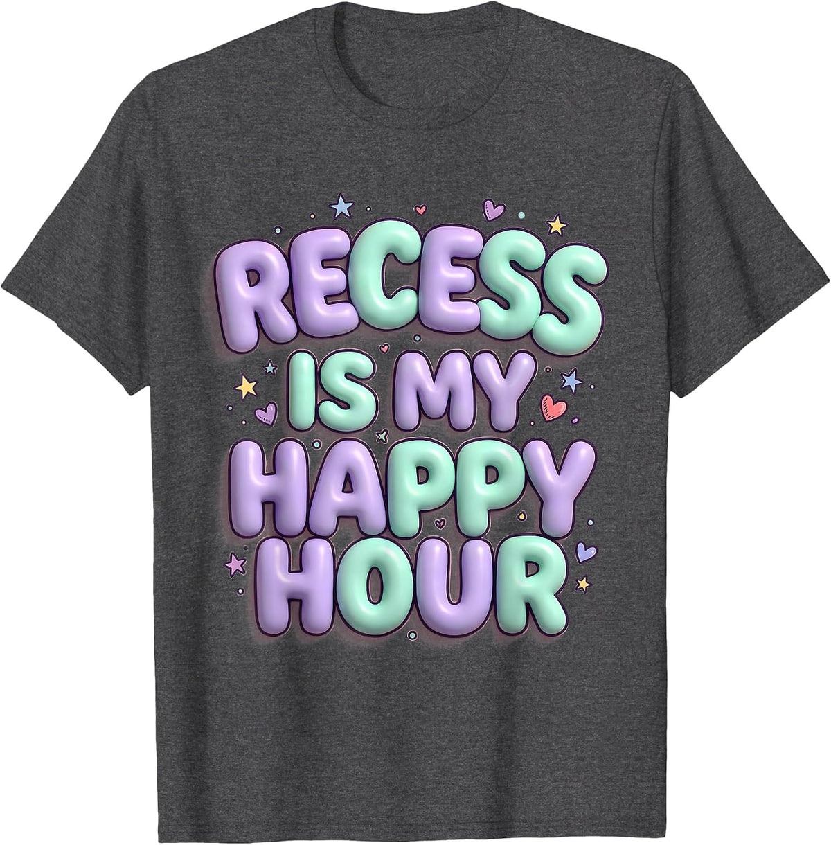 Men's Recess Is My Happy Hour Third Grade Teacher T-Shirt - Dark Heather Grey