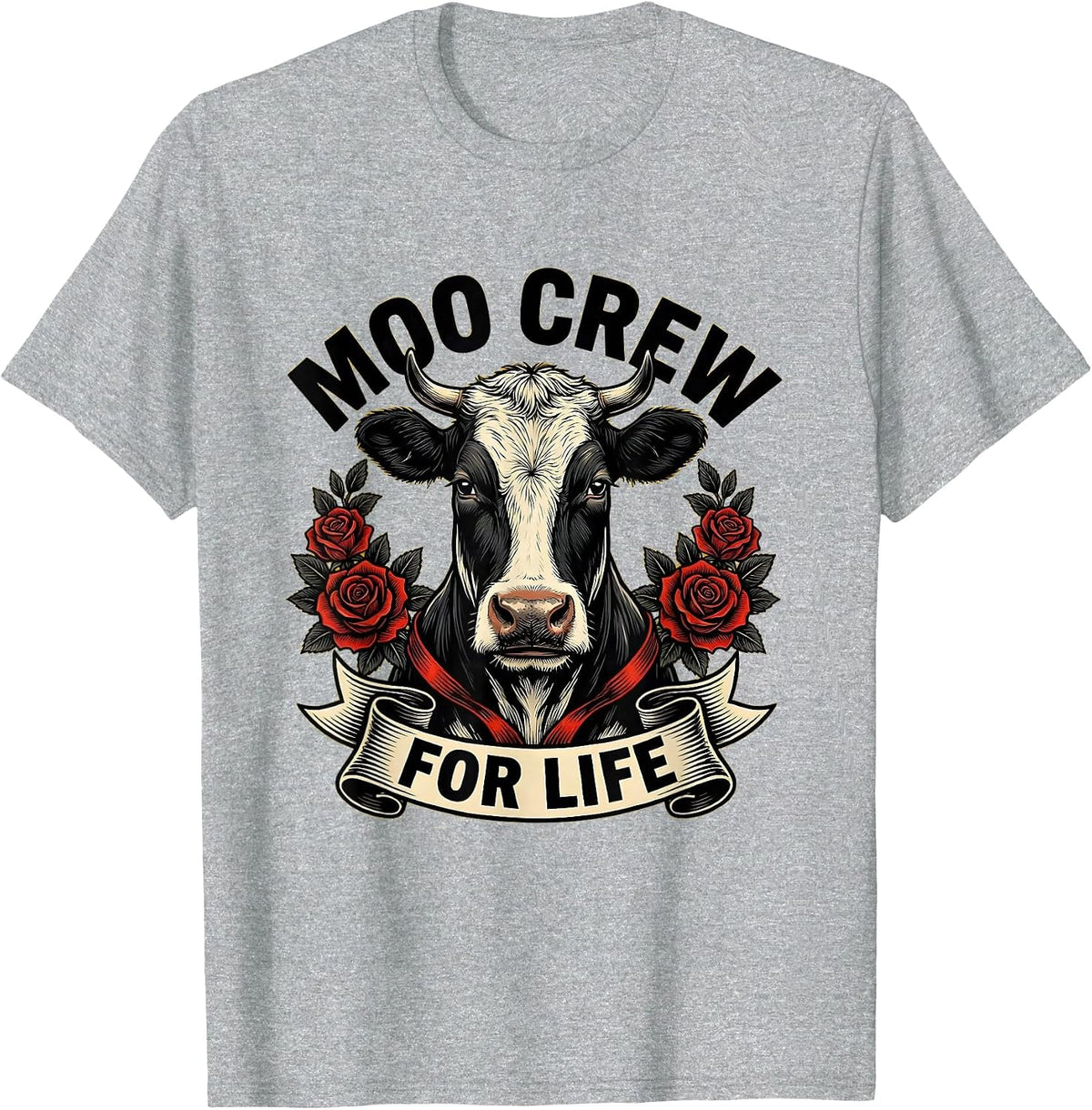 Men's Moo Crew For Life Funny Cow Lover Design T-Shirt - Heather Grey