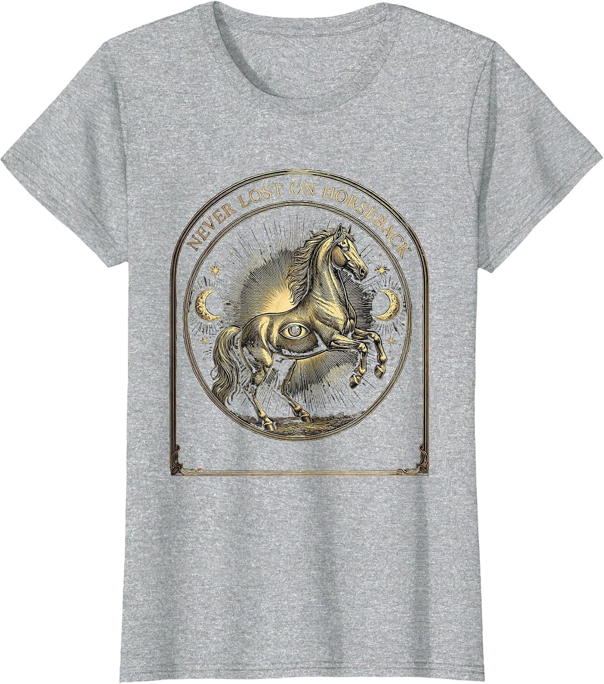 Never Lost on Horseback Cowboy Design T-Shirt - Heather Grey