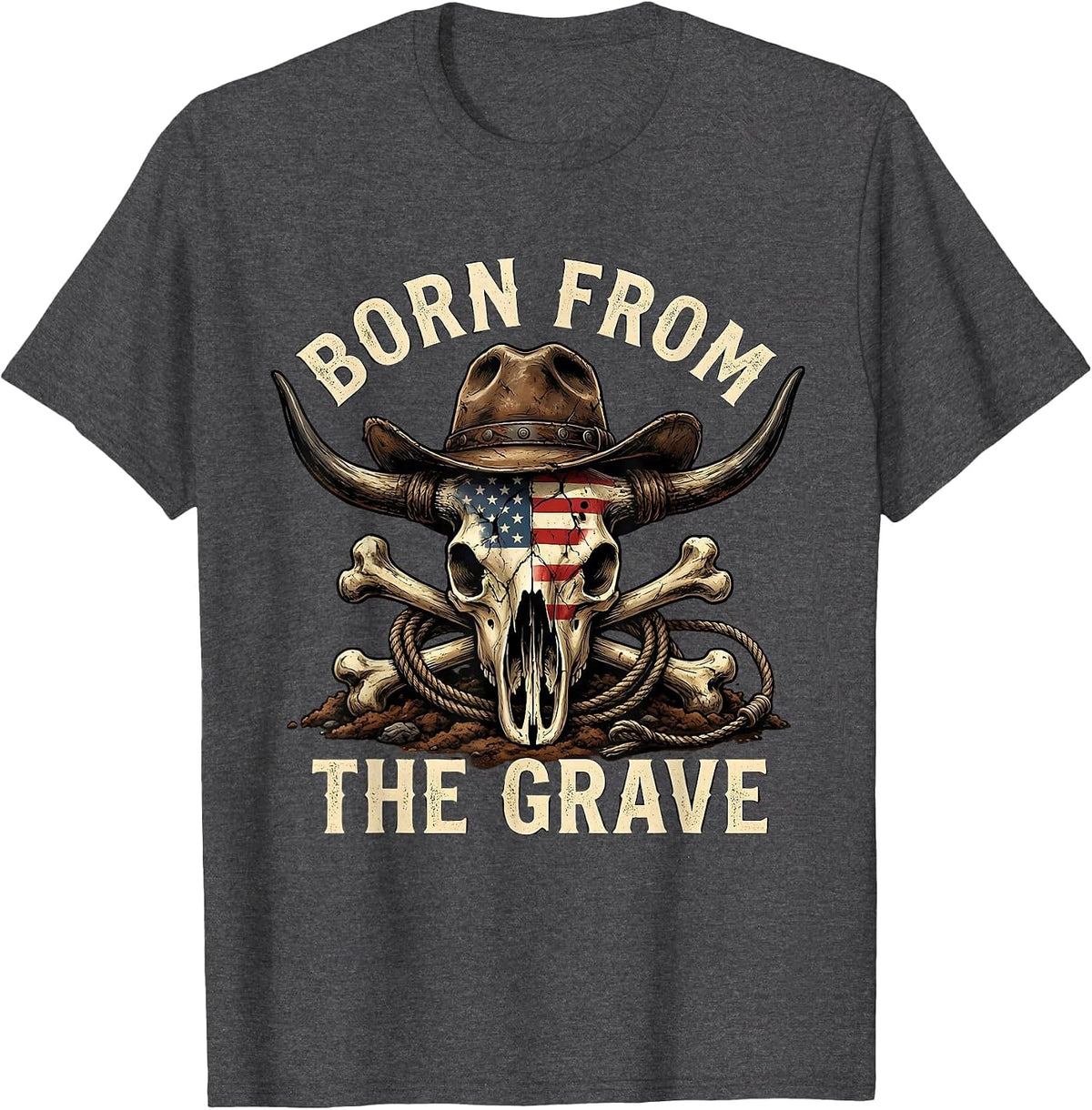 Born from the Grave Skull Graphic Design T-Shirt - Dark Heather Grey