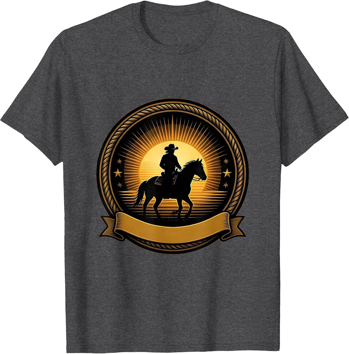 Cowboy Silhouette Riding Into the Sunset T-Shirt - Dark Heather Grey