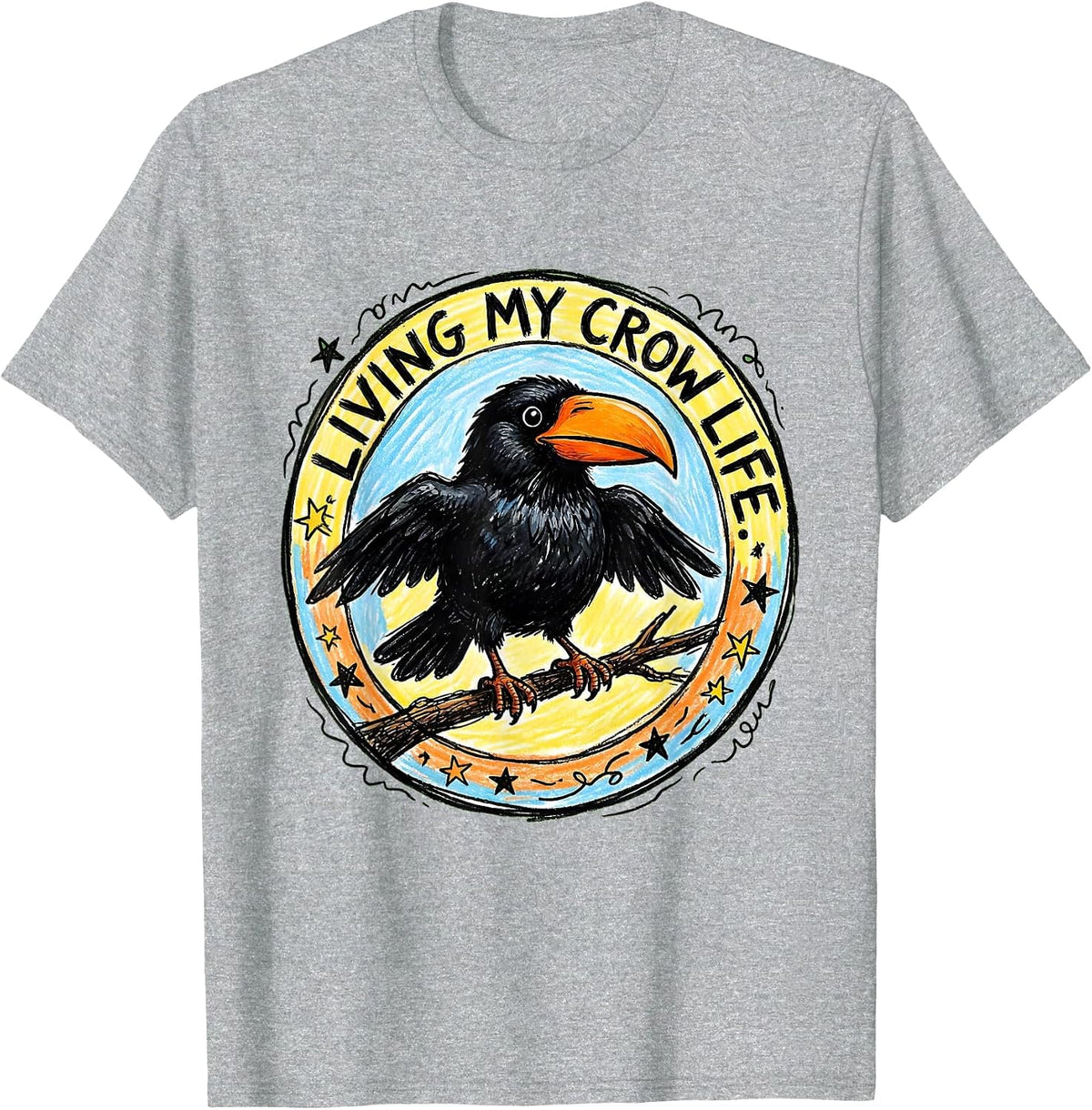 Men's Living My Crow Life Funny Bird Lover Design T-Shirt - Heather Grey