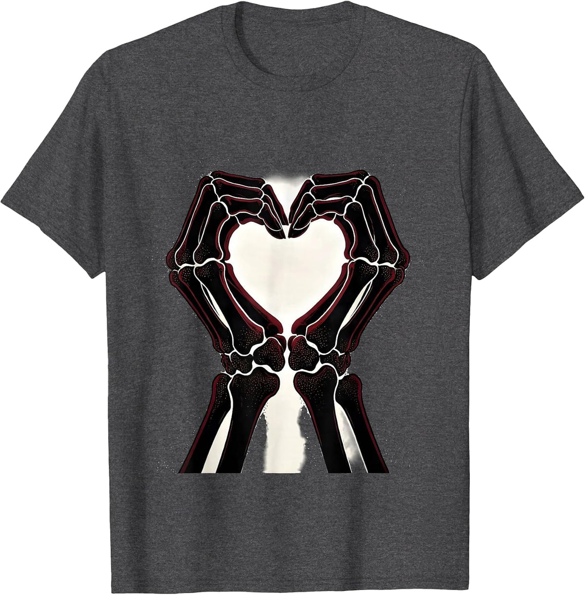 Skeleton Hands Heart Graphic Design T-Shirt - Dark Heather Grey